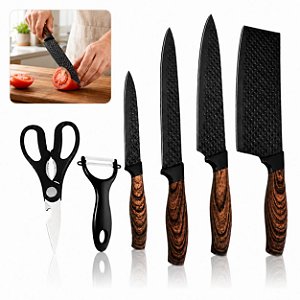 Jogo De Facas 6 Peças Tesoura Descascador Cozinha Com Lâminas Para Uso Diário Design Moderno Elegante