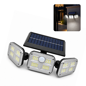 Luminária Solar Refletor Tripla Led 3 Modos Com Sensor Resistente Iluminação Parede Jardim Muro