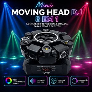 Moving Head 10 LEDs RGBW 150W Profissional Bivolt DMX Strobo 360° para DJs, Festas, Shows, Igrejas e Eventos