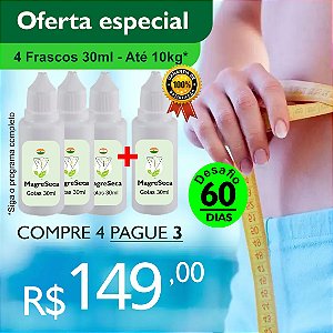 Perca até 10kg/60dias* Kit 4 Gotinha Natural Magreseca - 3 Frascos 30ml + 1 Grátis.