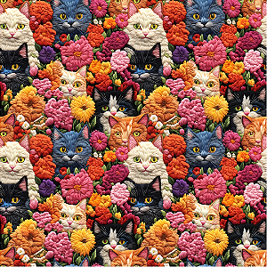 Digital D442- Gatos e Flores Bordados