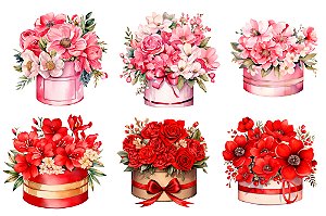 111324 - Estampa Fácil  CAIXAS COM FLORES ROSA VERMELHO