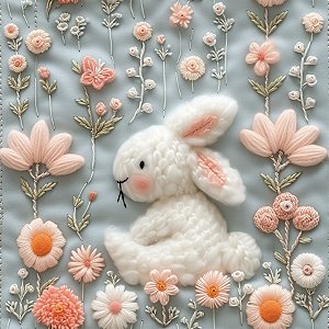 DP107 - Coelho Bordado Branco e Salmão