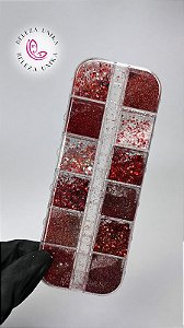 Cartela de Glitter com 12 Cores Vermelhos