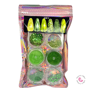 Glitter P/ Unhas Kit C/ 6und Verde