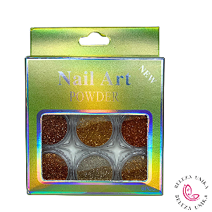 Kit Glitter fino Com 6 cores Dourados Nails Art
