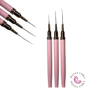 Kit de Pincel  P/ Decoração de unhas com 3 und Rosa