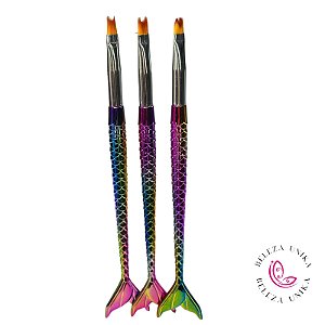 Pincel para Gel com ponta Francesa Kit com 3 - Sereia