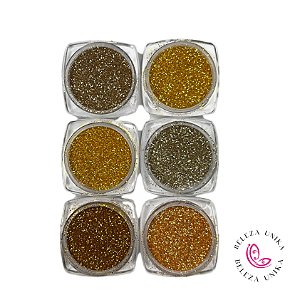 Kit de Glitter Dourados Finos com 06 unidades