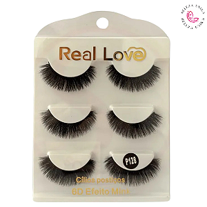 Cílios Postiços 6D Efeito Mink P128( 3 Pares)  - Real Love