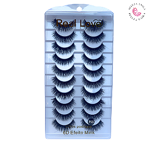 Cílios Postiços 6D Efeito Mink P128 10 Pares - Real Love