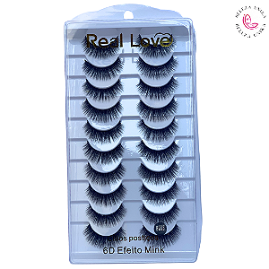 Cílios Postiços 6D Efeito Mink P208 10 Pares - Real Love
