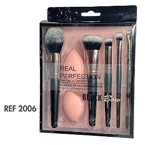 Kit De Pincéis E Esponja Real Perfection 7 Pç Classic Black - Ref 206