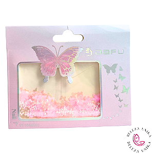 Decoração Borboleta Holográfica Rosa  - Dafu