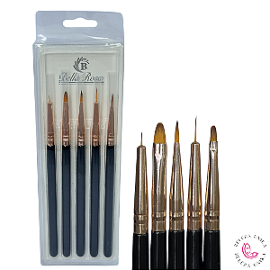Kit de Pinceis Preto com 5 Unidades - Bella Rosa