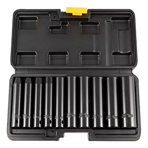 JOGO DE SOQUETES DE IMPACTO LONGO ENC. 1/2 10 PÇS 10 A 27MM