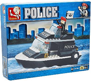 Blocos de montar Cubic lego lancha Polícia 98 peças Multikids