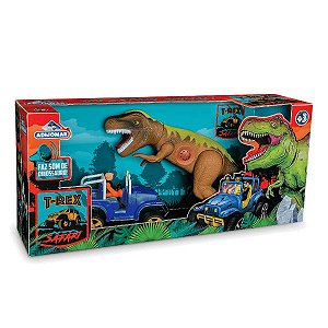 Dinossauro com Som T-rex Safari com Carrinho Adijomar