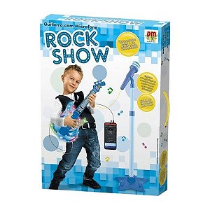 Guitarra com Microfone Rock Show com Luzes Azul DM Toys