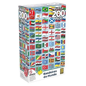 Quebra-Cabeça 200 Peças Bandeiras do Mundo Grow