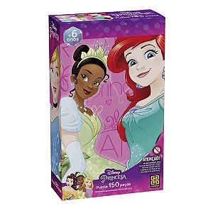 Quebra-Cabeça 150 Peças Disney Princesas Cinderela, Tiana e Ariel Grow