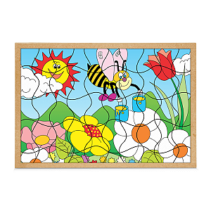 Quebra-Cabeça Natureza com Base em MDF 50 Peças Carlu