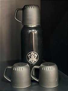 Kit garrafa térmica com xícaras personalizado 500ml preto