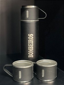 Kit garrafa térmica com xícaras personalizado 450ml preto