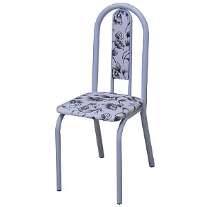 Cadeira de cozinha DO 442A assento encosto estofado floral branco preto