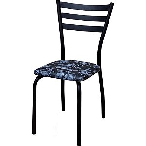 Cadeira para cozinha DO447A preto fosco assento floral preto