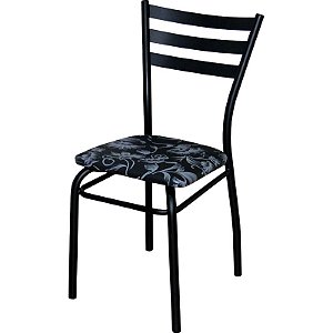 Cadeira de restaurante com reforço preta assento floral fundo preto