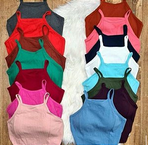 Regata Cropped Canelado Com Bojo Feminino/Alça
