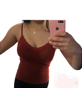 Blusinha Feminina Alcinha Regata Com Renda Com Bojo