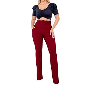 Calça flere feminina malha pop c bolso frente e c detalhe de cinto