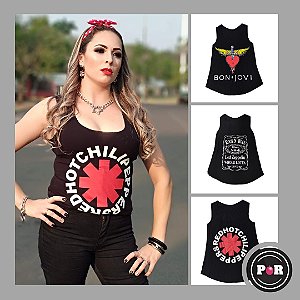 camiseta regata feminina  Bon Jovi , Led Zepelin  Red hot Kit com 3 peças