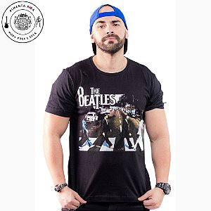 CAMISETA PRETA ROCK BANDAS BEATLES FAIXA DE PEDESTRE