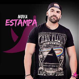 Camiseta preta estampa de banda de rock pink Floyd The dark side of The moon
