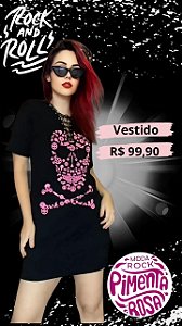 Vestido com ilhós e estampa de caveira rosa
