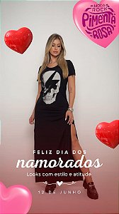 Vestido preto longo caveira Bowie