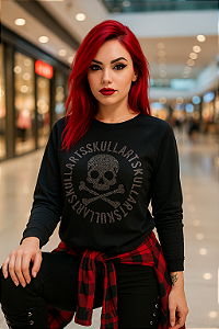 Blusa moletinho skull alfabeto brilho