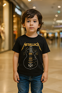 Camiseta Infantil Metallica Hetfield Iron Cross Guitar