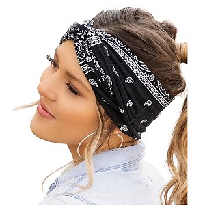 Bandana em tecido estampa tradicional preta
