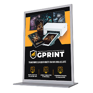 Display de mesa + Folheto de divulgação - Máquina Impressora para personalização de Películas Gprint - Gshield