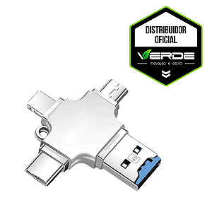 Adaptador 4 em 1 - Tipo C / Lightning / USB-A 3.0 / Micro USB V8 - Verde