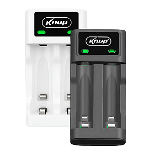 Carregador de Pilhas e Baterias Recarregáveis - Preto / Branco - KNUP