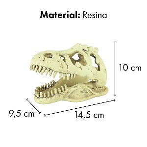 ENFEITE DE RESINA SOMA ESQUELETO CABECA DE TIRANOSSAURO REX PQ