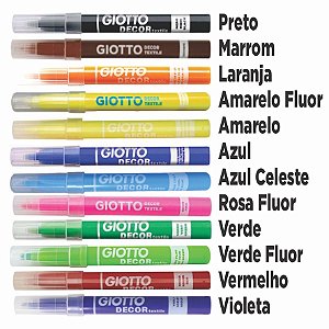 Caneta Permanente para Tecidos Giotto kit completo 12 cores