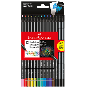 Lápis De Cor 12 Cores + 2 Lapis Preto Supersoft Faber Castell