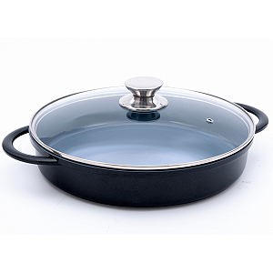 Caçarola Baixa Antiaderente Hercules Tampa 30cm Preta