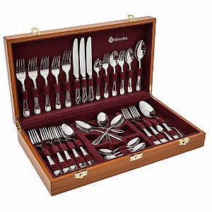 Faqueiro 42 Peças Hércules Monterrey Inox | Estojo de Madeira